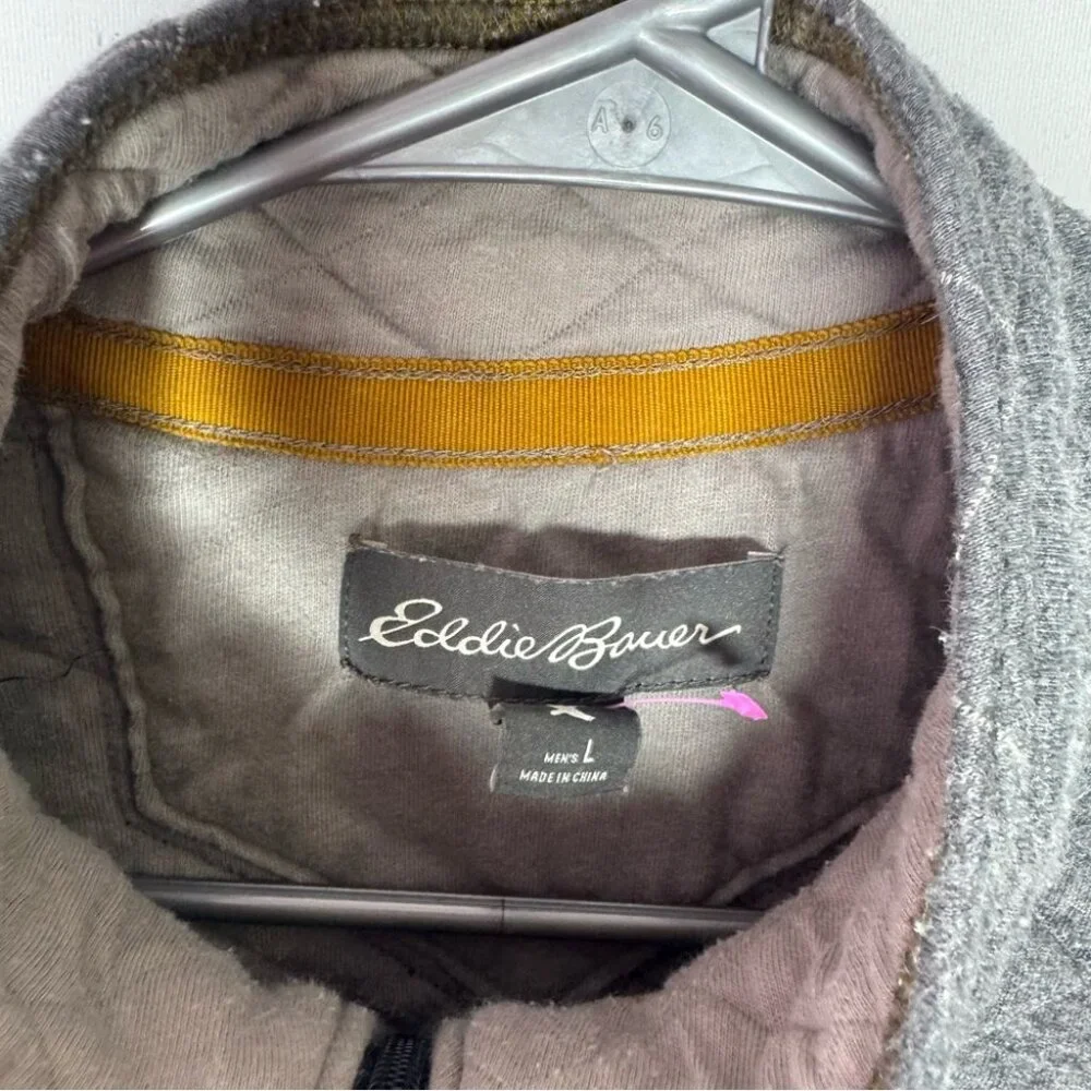 Eddie Bauer jacket pull over quilted sweater grey logos comfy thick warm quilt - Picture 7 of 10